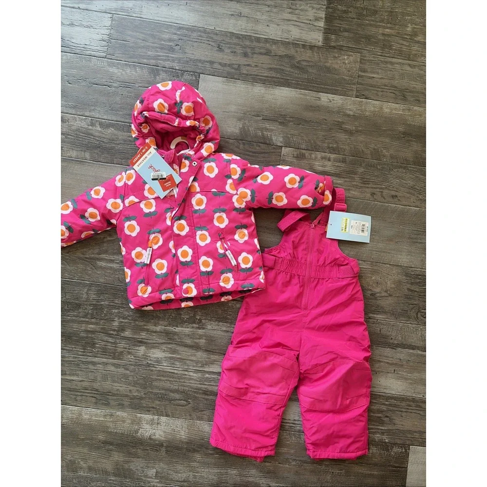 Cat & Jack Toddler Girls 18 Months Snow Suit Pink 3-in-1 Jacket Snow winter Bib